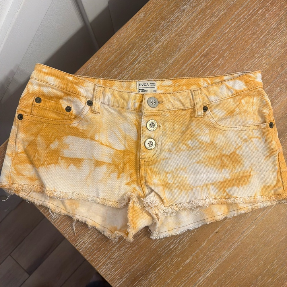 RVCA Women's Yellow Tie-Dye Jean Shorts